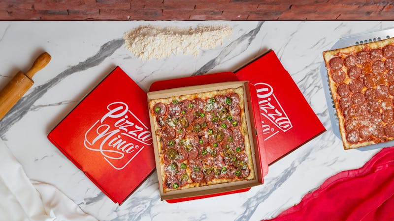 Spicy pizza with hot honey drizzle