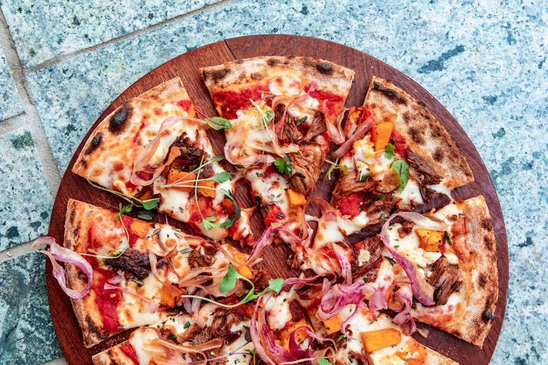 Vegetarian pizza with roasted vegetables